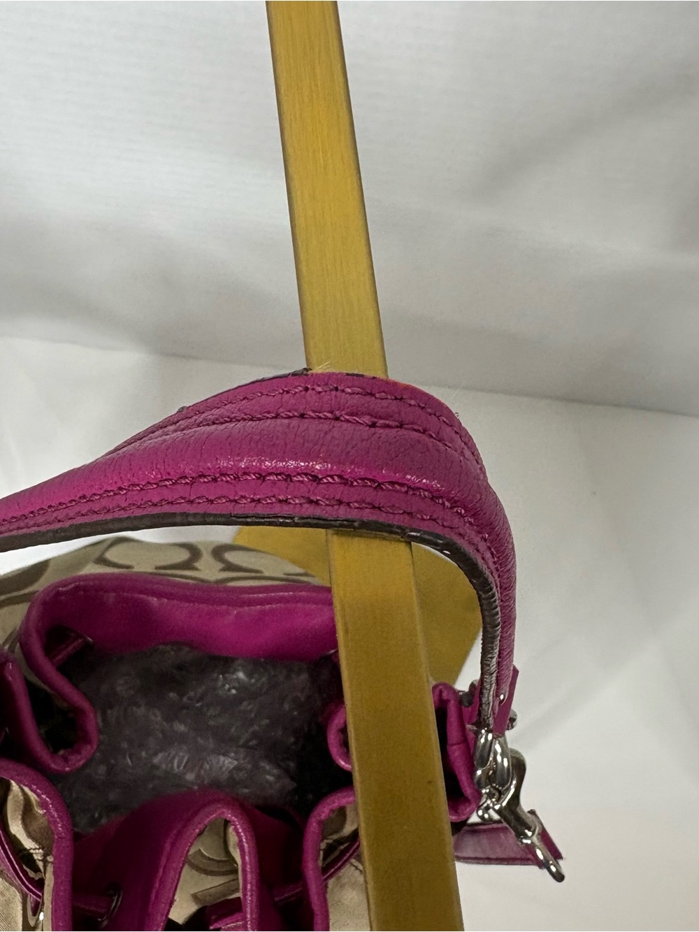 Coach Daisy Brown Signature Drawstring Shoulder/Crossbody Bag with Pink Trim - Picture 8 of 12